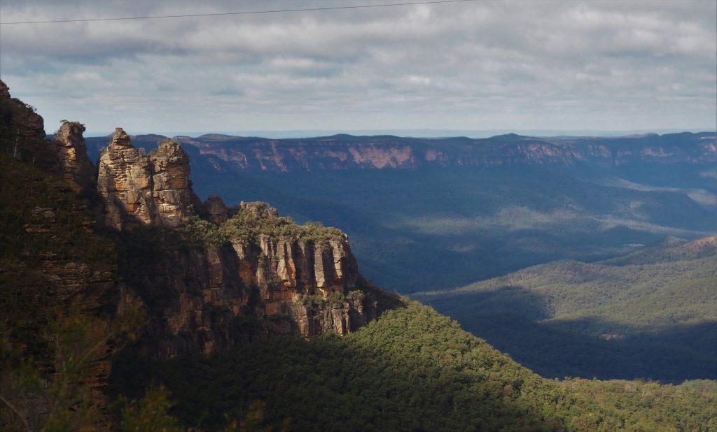 Three Sisters Blue Mountains as seen from walk to Katoomba Cascades