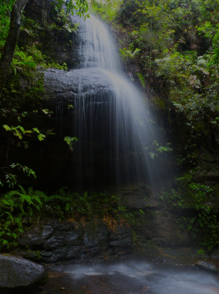 Image of Adeline Falls on the Lawson Waterfall circuit falling on to rocks below taken from front left