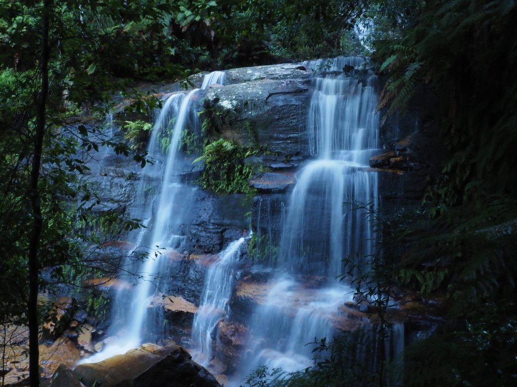 Flat Rock Falls on the Valley of the Waters track at Wentworth Falls. The water is continuing to make its way down to the bottom of the valley