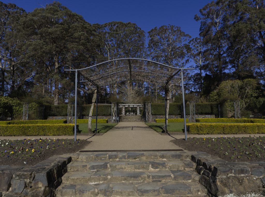 The top terraces of the Formal Garden at Mount Tomah in winter