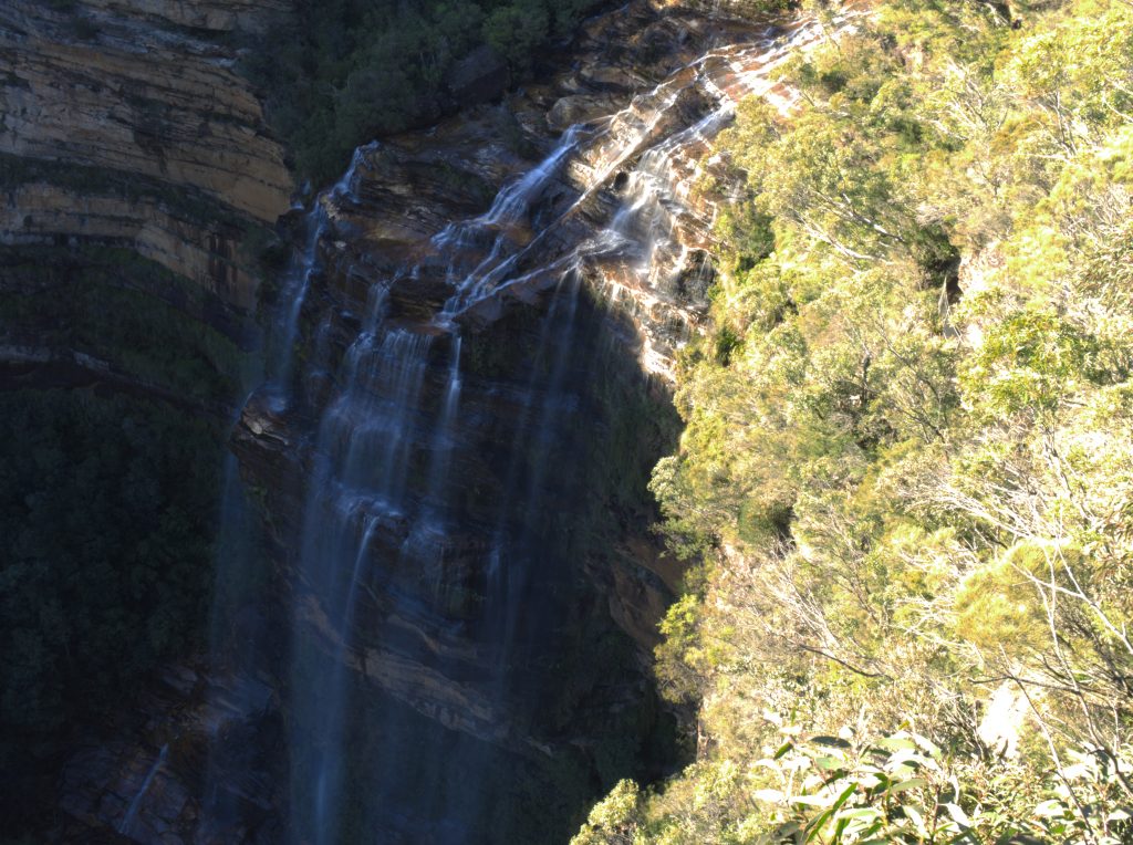 Wentworth Falls tumbling into the Jamison Valley as seen from Rocket Point Lookout