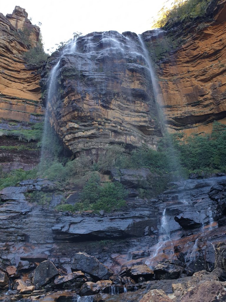 Looking up at Wentworth Falls from the bottom