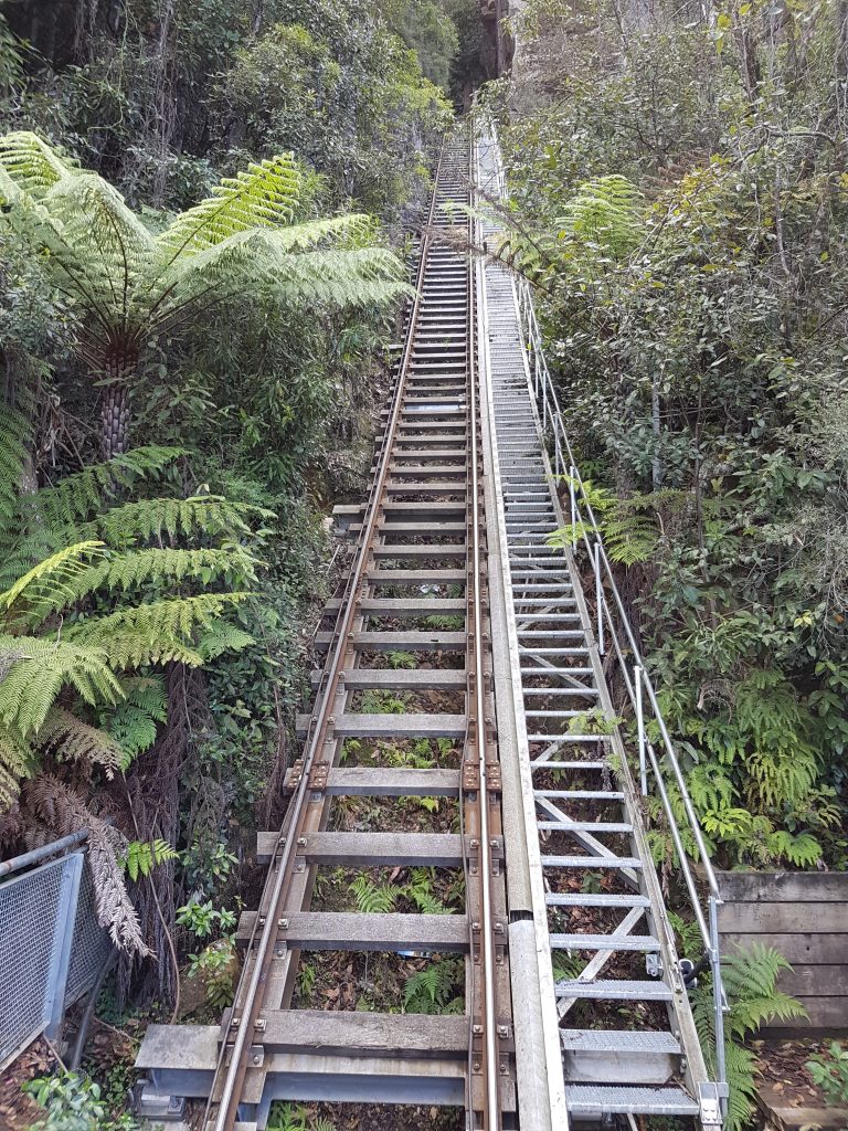 Looking back up at the Scenic Railwayy descent down into the Jamison Valley